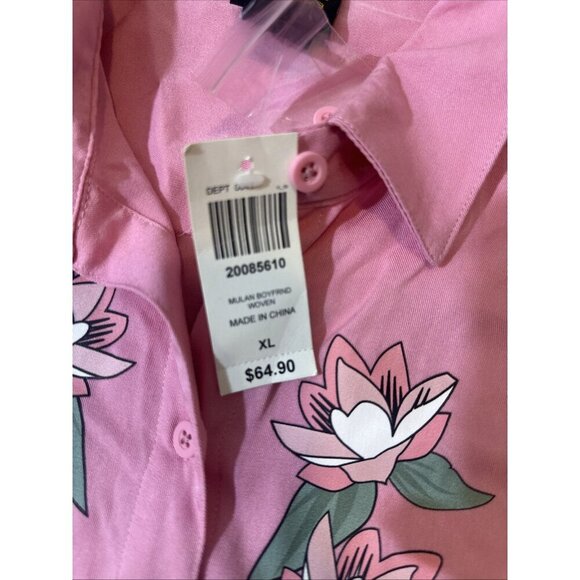 Disney Her Universe Mulan Shirt XL Pink Floral Sword Graphic Button Up NWT - Picture 4 of 8